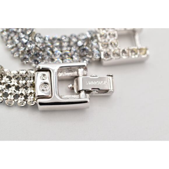 Swarovski Mesh Crystal Tennis Bracelet Prong Rhinestone Silver Swan Signed BinAW - Picture 11 of 12